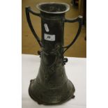 An Art Nouveau pewter 2-handled vase.