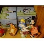 5 Beswick Alice In Wonderland figures by Paul Cardew, with tins.