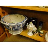 Chinese blue and white jardiniere, a Doulton vase, 2 miniature Toby jugs, etc.