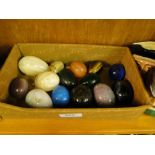 14 Various hardstone eggs.