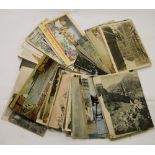 A box of Vintage loose postcards including military.