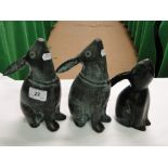 Pair of bronze moon gazing hares and another, (3).