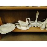 Creamware gravy boat and stand, cake plate and slice and 4 other pieces of Creamware.