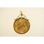 George V sovereign, 1911 (EF), in a 9ct gold plain pendant mount, gross weight approx. 9.