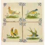 Four delft polychrome tiles, probably Dutch, mid 18th Century,