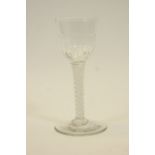 George III wine glass, circa 1770, having an ogee bowl with basal flutes over a double twist stem,