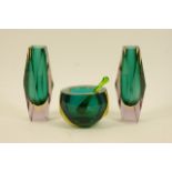 Pair of Murano Sommerso faceted glass vases,