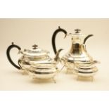 George VI silver four piece tea service, by Edward Viners, Sheffield 1938, comprising teapot,