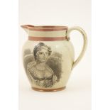 Printware jug commemorating the marriage of Princess Charlotte and Prince Leopold, circa 1816,