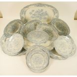 Four Victorian Asiatic Pheasant pattern blue and white meat plates,