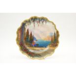 Royal Worcester hand decorated cabinet plate by Sedgley, decorated with an Italian garden scene,