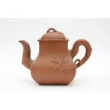 Chinese Yixing terracotta teapot, baluster square section,