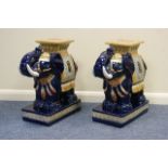 Pair of modern Oriental glazed pottery elephant garden seats,