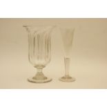 Victorian moulded glass celery vase, 24cm; also an engraved glass wine flute, decorated with barley,