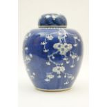 Chinese blue and white prunus ginger jar, with later cover, traditional form,