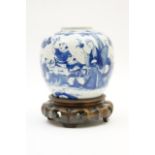 Chinese blue and white ginger jar, decorated with a mother and children in a garden,