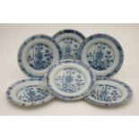 Six delft blue and white plates, mid 18th Century, after Chinese originals,