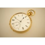 Late Victorian 18ct gold open faced pocket watch, hallmarked Birmingham 1898,