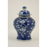 Chinese blue and white prunus pattern jar and cover, 19th Century, inverted baluster form,