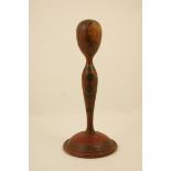 French naive pokerwork wooden wig stand,