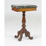 Continental oak and marble topped pedestal table,