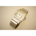 Cartier Santos gent's stainless steel automatic wristwatch, square dial with Roman numerals,