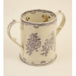 Early Victorian Staffordshire blue and white printware loving cup,