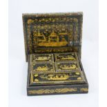 Chinoiserie pen and ink nest of boxes, late 19th Century, square form,