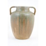 Upchurch studio pottery vase, twin handled ovoid form decorated with a streaked brown,