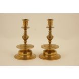 Pair of heavy bell metal candlesticks in 17th Century style,