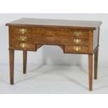 Burr elm kneehole library table in the Biedermeier style,