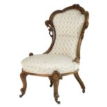 Victorian carved walnut lady's salon chair, circa 1850,