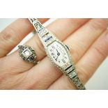 Art Deco diamond and sapphire cocktail watch, in 18ct white gold,