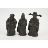 Three Chinese cast bronze figures of deities, early 20th Century, 15cm, 14.