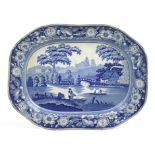 Staffordshire blue and white printware meat plate in the Wild Rose pattern, circa 1830-50,