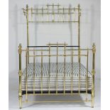 Victorian brass half tester bed, complete with bed base and mattress, width 140cm,