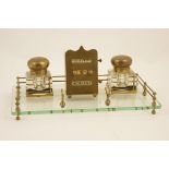 George V brass and plate glass inkstand,