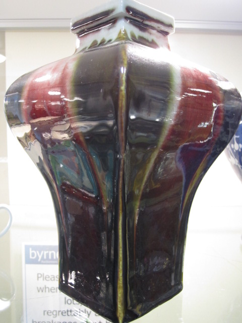 Chinese flambe inverted baluster vase, square section decorated with streaked red, - Image 5 of 6