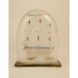 Victorian glass ship under a dome, worked in clear and coloured glass with six sailors,