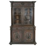 Flemish carved oak library bookcase, circa 1880,