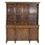 Late Regency elm and ash parlour dresser in the manner of George Bullock, circa 1810-18,