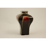 Chinese flambe inverted baluster vase, square section decorated with streaked red,