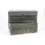 Pair of far Eastern, possibly Chinese, metal studded leather and camphorwood boxes,