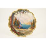 Royal Worcester hand decorated cabinet plate by Sedgley, decorated with an Italian garden scene,