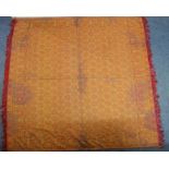 Kashmir silk shawl, early 20th Century, traditional design in red and gold coloured threads,