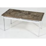 1960s pressed copper and chrome framed coffee table,