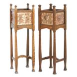 Pair of Arts and Crafts period oak jardiniere stands, attributed to Shapland and Petter,