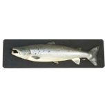 Russian painted wooden salmon trophy, circa 2005, by Nick Podolsky,