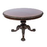 A Breakfast Table,Victorian, Brazilian rosewood and Brazilian rosewood veneer, carved top's rim,