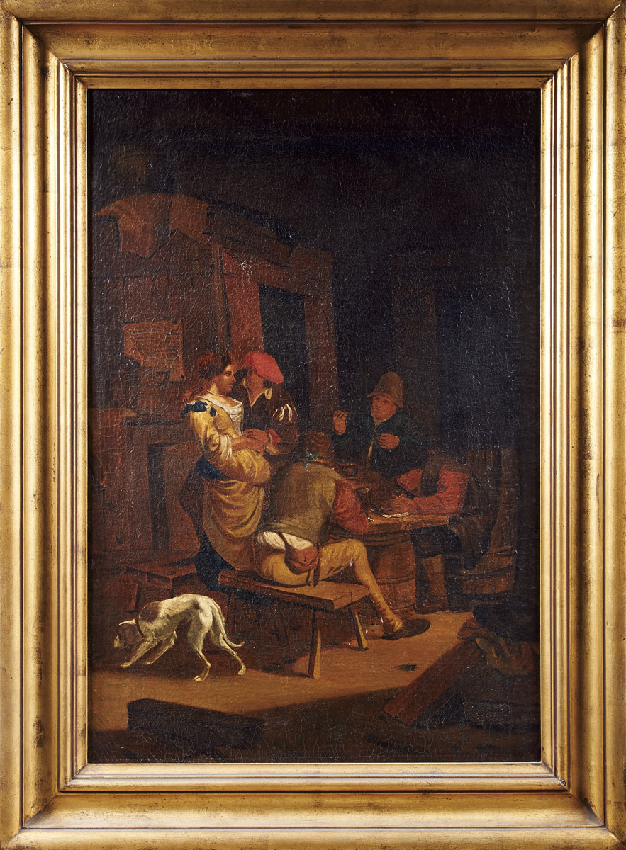 A Tavern Scene with Figures,oil on canvas Dim. - 83 x 56 cm